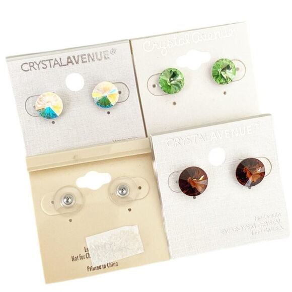 NWT 4 x 12mm Swarovski Crystal Silver Plated Earrings - AB, Green, Brown, Pink - Picture 2 of 2